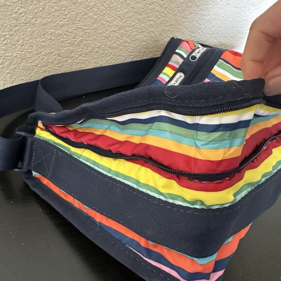 LeSportsac Multicolor Stripes Bag Handbag Purse Crossbody Wide Strap Tote Expand - Picture 10 of 12